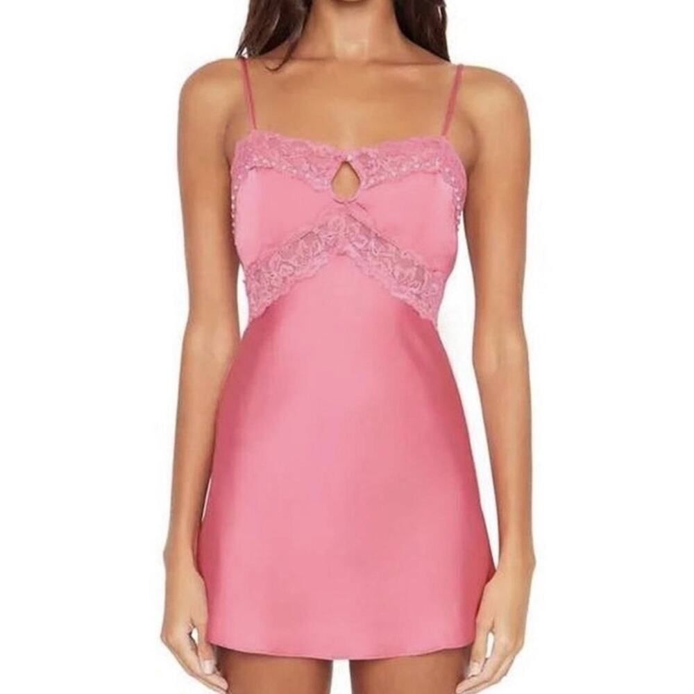 Danielle Guizio Pink Lace Beaded Slip Dress XL Babydoll Y2K Party Mini Sexy